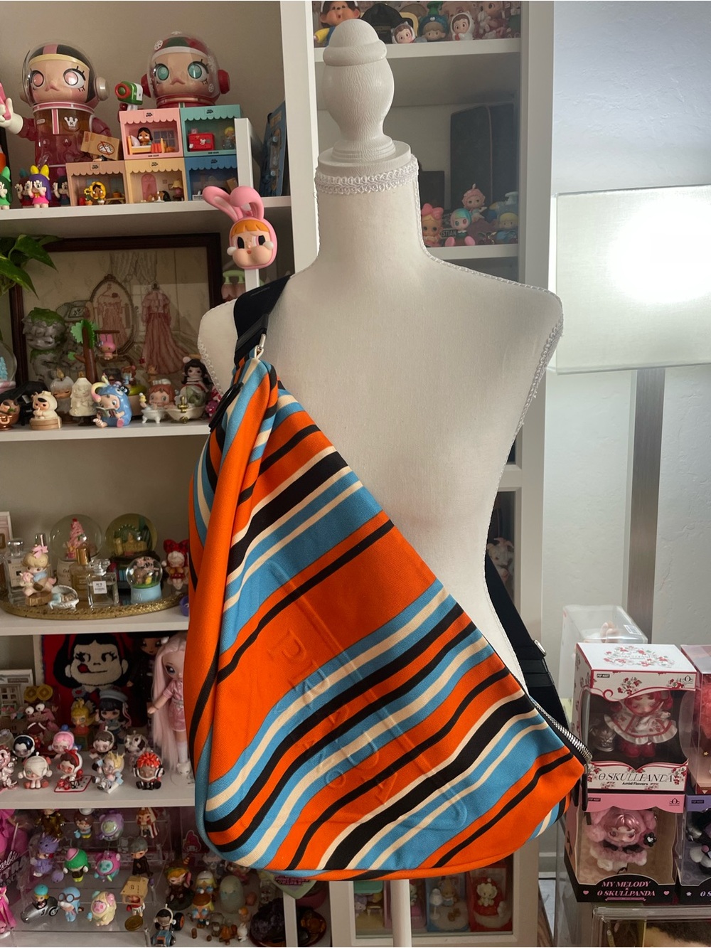 Prada Orange Striped Canvas Sling Bag Crossbody Shoulder Bag Large